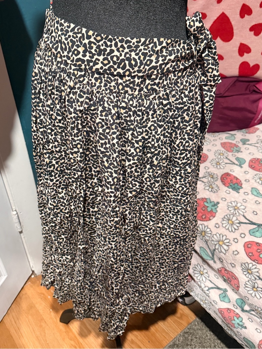 Tiered Leopard Print Skirt in Black and Cream